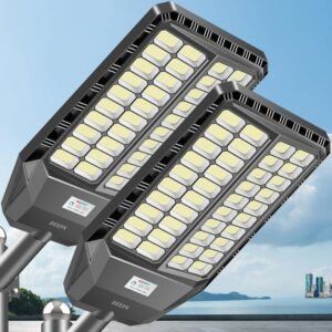 9000W Ultra-Large Solar Street Light: IP67 Solar Lights Outdoor, 7500K Outdoor Lighting, Commercial Grade Flood Light Outdoor with Motion Sensor, 2 Pack