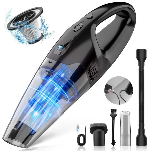 Handheld Vacuum Cordless Rechargeable, LED Light, 1.65 Pounds Car Vacuums Light Weight, Hand Vacuum Cordless Rechargeable with Washable Filter, USB Charge