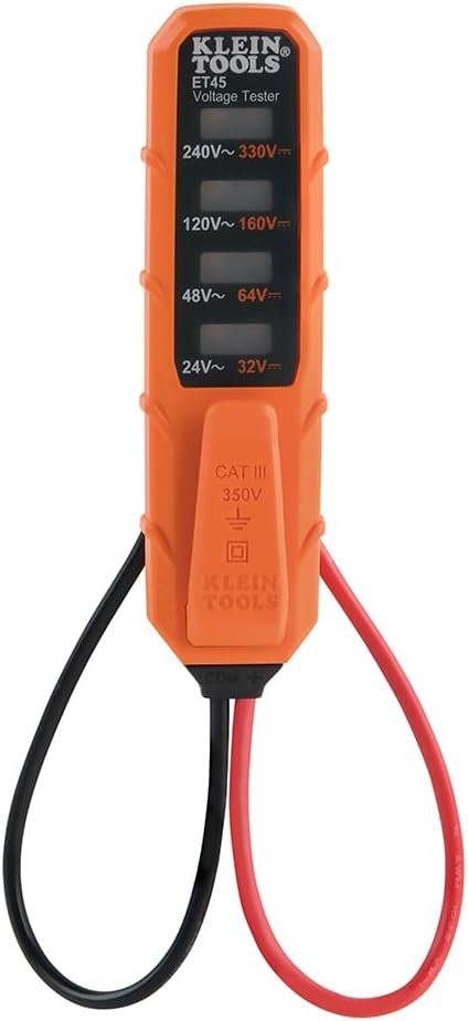 Klein Tools ET45 Voltage Tester, AC / DC, and Low Voltage Electric Tester, No Batteries Needed Klein Tools ET45 Voltage Tester, AC / DC, and Low Voltage Electric Tester, No Batteries Needed