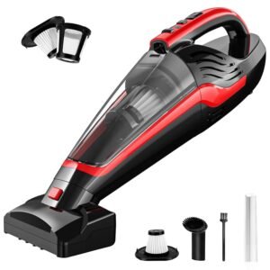 Pet Hair Handheld Vacuum, Car Vacuum Portable Cordless Rechargeable with Reusable Filter and Motorized Brush for Carpet, Couch & Stairs, Red, 17.4"X 4.6"X 6.6" Pet Hair Handheld Vacuum, Car Vacuum Portable Cordless Rechargeable with Reusable Filter and Motorized Brush for Carpet, Couch & Stairs, Red, 17.4"X 4.6"X 6.6"