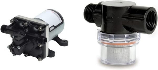 SHURFLO 4008-101-E65 3.0 Revolution Water Pump, Grey & (255-313) 1/2" Twist-On Pipe Strainer