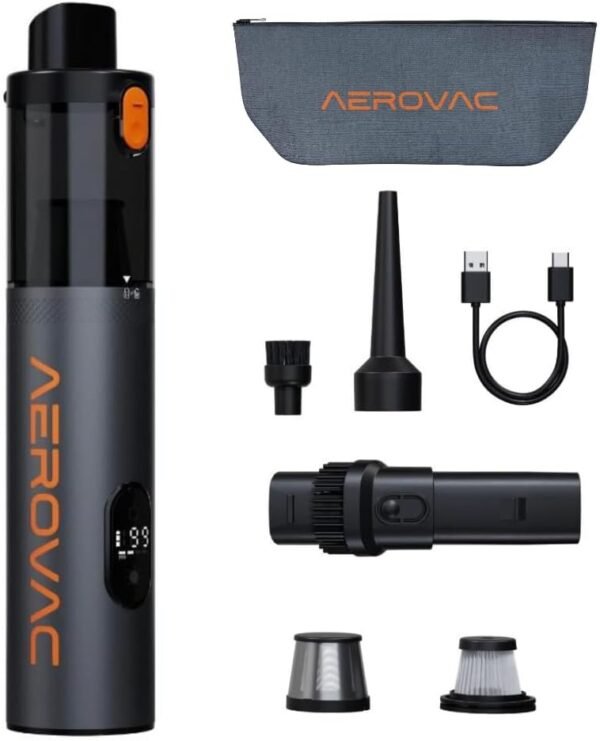 V-15 Pro Cordless Car Vacuum, Portable Mini Vacuum with Extra Attachments, Type-C Charge, Portable Vacuum for Car, Office Desk, Keyboards, Black/Grey, Handheld